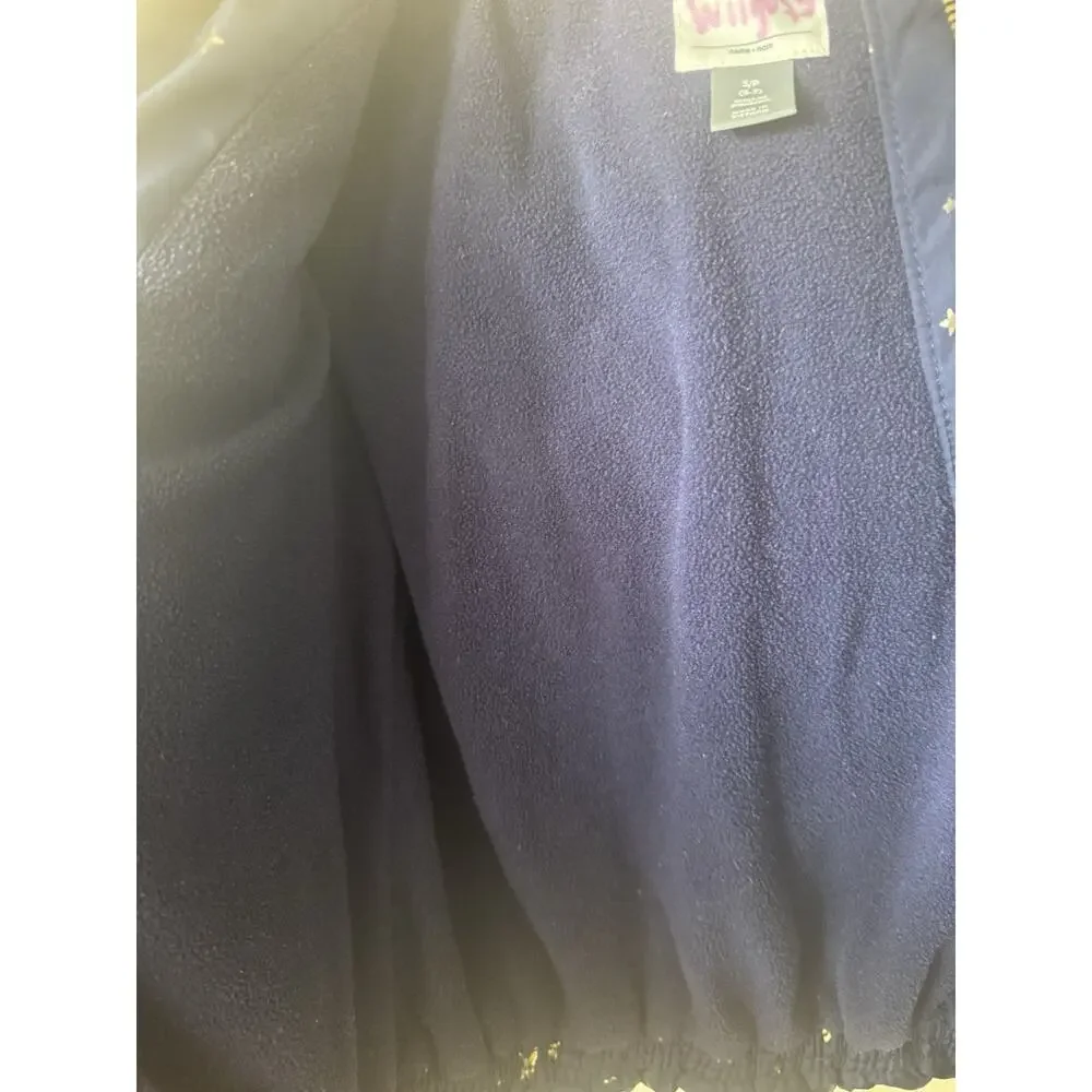 Old Navy Blue Gold Star Frost Free Hooded Girls’ Puffer Jacket Size S 6-7